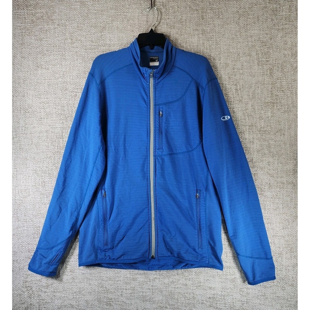Icebreaker Merino GT Jacket Mens L Blue Full Zip Fleece Thermal Activewear *Flaw